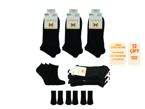 XGRİ POLO (35-40) Bayan Organik Pamuk Penye Patik 12'li