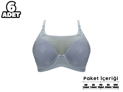 Liza 306 Jakarlı Dantelli Balensiz Desteksiz Sütyen 6'lı