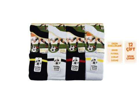 XGRİ POLO Erkek Futbol Çorabı 12'li