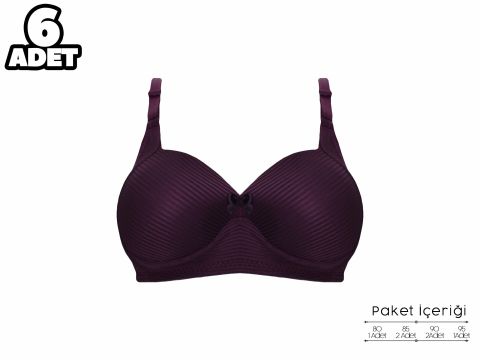 Liza 2150 Mor Balensiz Jakarlı B Cup Desteksiz Bayan Sütyen 6'lı