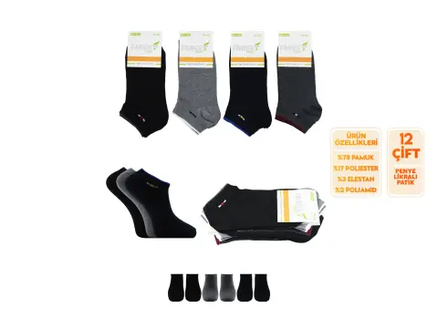 Farge (41-44) Penye Erkek Likralı Patik 12'li