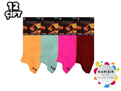 Milano19 Karışık Mikro Bayan Patik Çorap 12'li