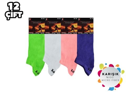Milano19 Karışık Mikro Bayan Patik Çorap 12'li