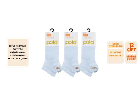 Pola 4150-Beyaz Yazlık Erkek Modal Patik 12'li