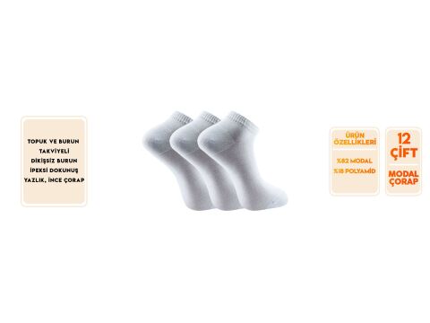 Pola 4150-Beyaz Yazlık Erkek Modal Patik 12'li