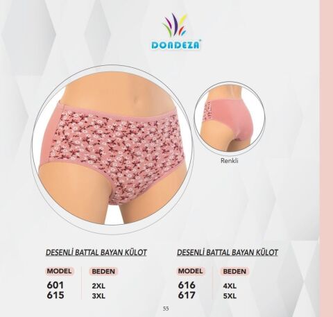 Dondeza 616 4XL Desenli Bayan Bato 12'li