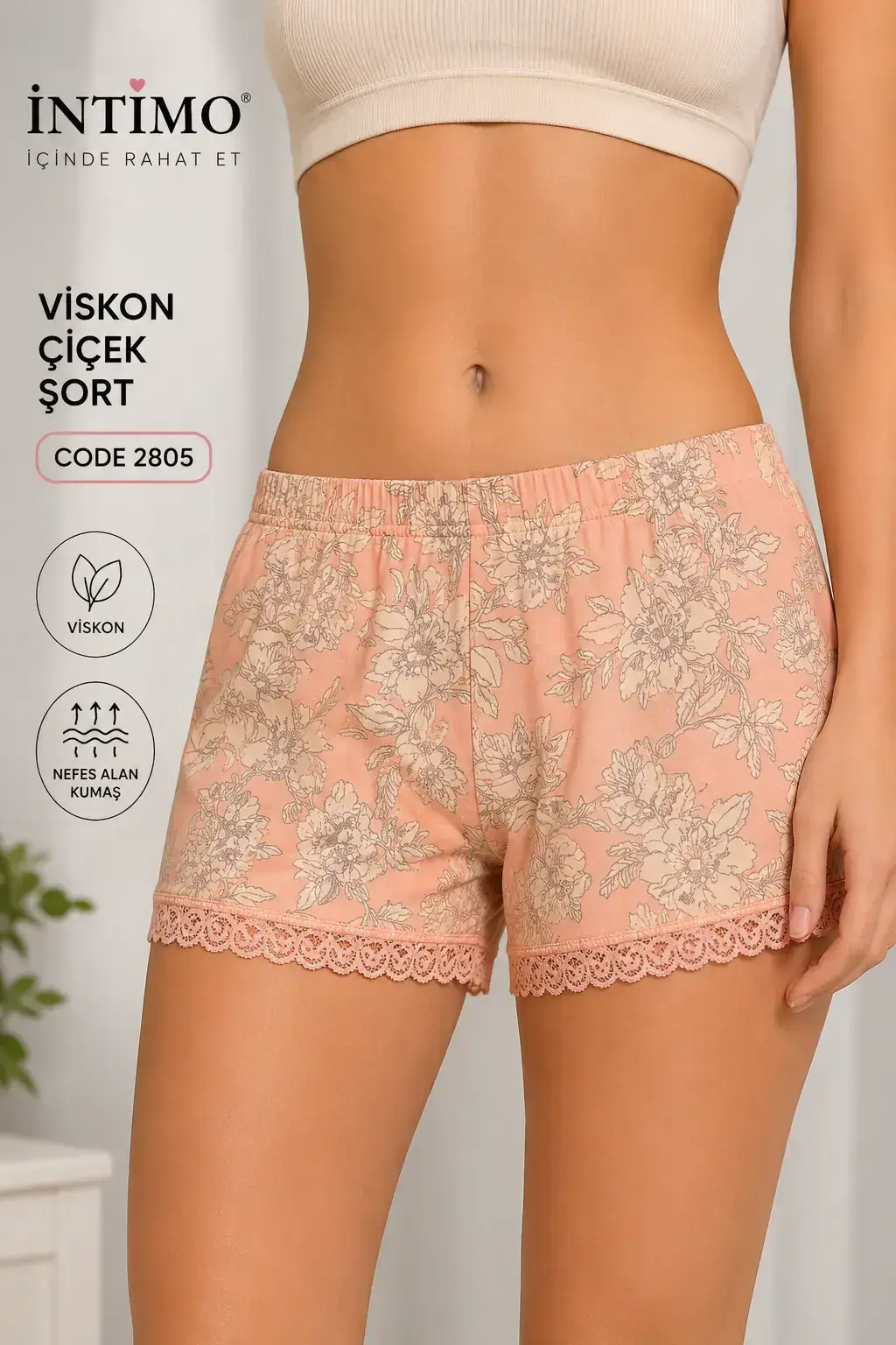İntimo 2805 (S-M-L-XL) Viskon Çiçek Desenli Bayan Şort 6'lı