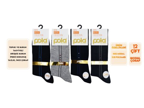 Pola 4050-25 Yazlık Erkek Modal Çorap 12'li