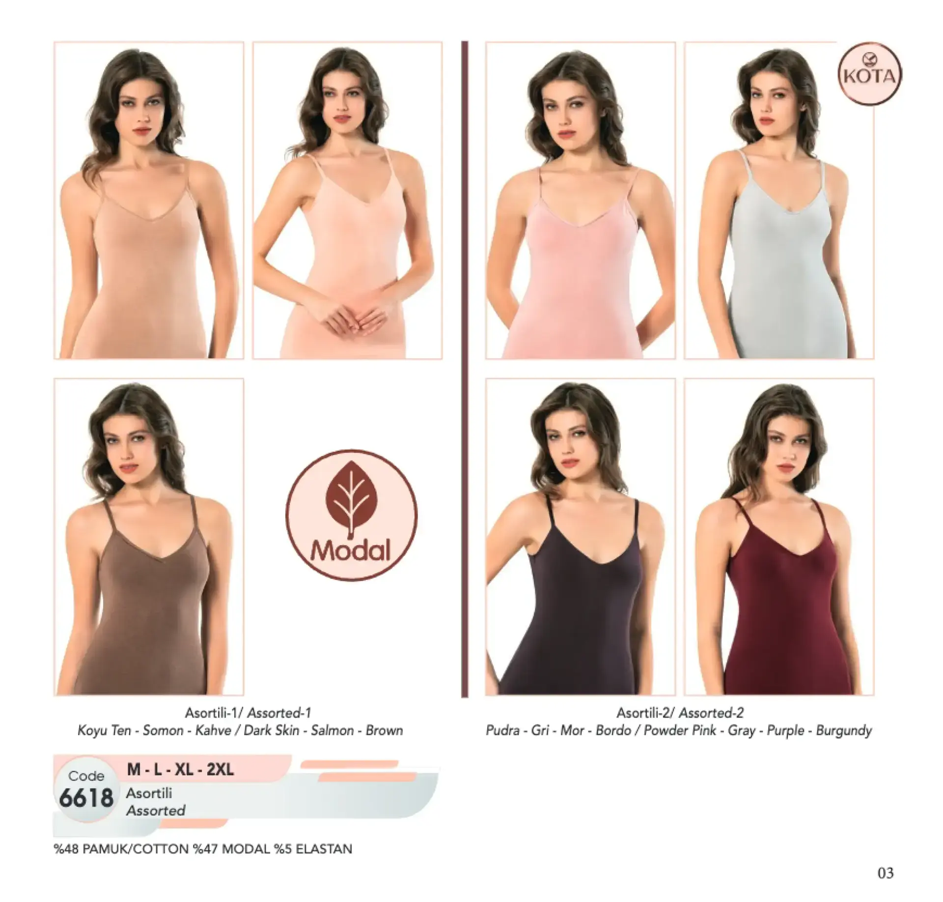 Kota 6618-2 Modal Süprem  İp Askılı Bayan Atlet 6'lı